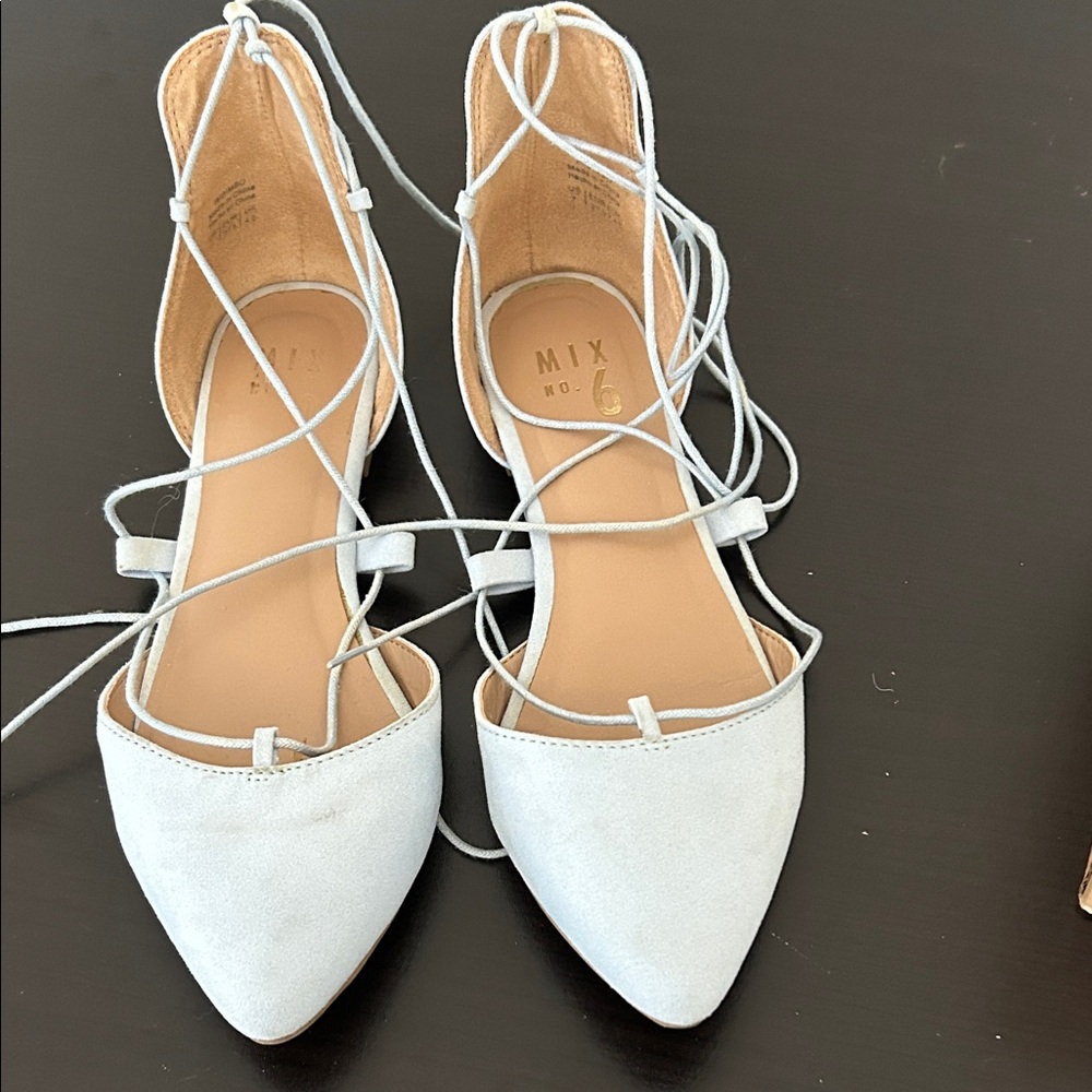 Mix No. 6 Pale Blue Lace-Up Pointed Flats